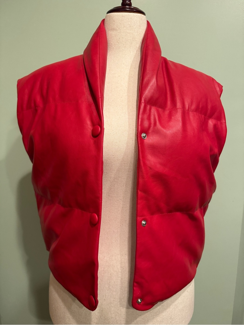 Elan Cherry Blaze Red Vegan Leather Puffer Vest High Collar Medium - Excellent